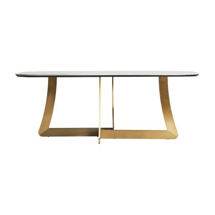 Mesa Comedor Jussey Mármol Sintético Blanco Acero Dorado, 200 Cm