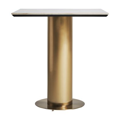 Mesa Bar Porcelánico Blanco Acero Oro, 76 Cm