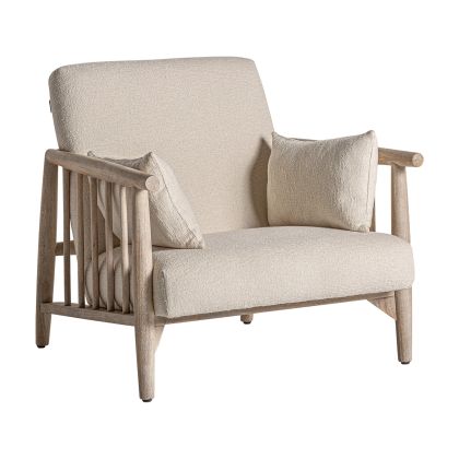 Sillón 90X84X84 Madera Natural Algodon Blanco Roto