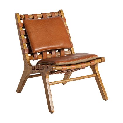 Sillón Piel Marrón Madera 79X54X78 Tonos Marrón