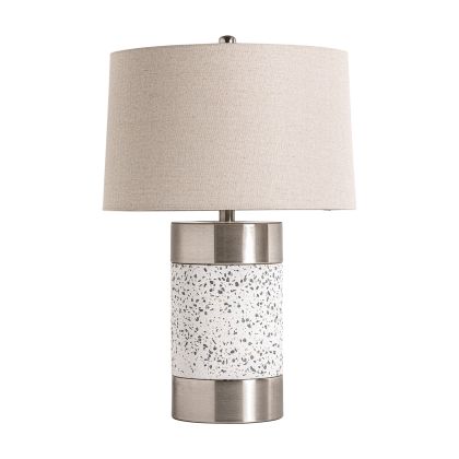 Lámpara De Sobremesa Acero Plata Piedra Blanco Lino, 62 Cm