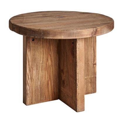 Mesa Auxiliar Pino Recuperado Redonda Natural, 60 Cm
