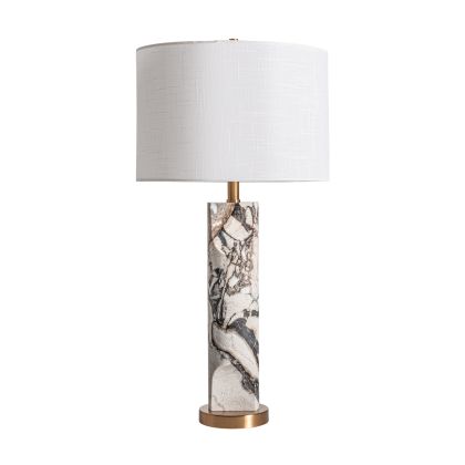 Lámpara De Sobremesa Mármol Blanco Hierro Oro, 75 Cm