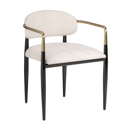 Silla Tapizada Lino Blanco Acero Negro Oro, 78 Cm