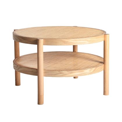Mesa Auxiliar Redonda Ikla Madera Fresno Ratán, 77 Cm