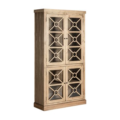 Vitrina Madera Olmo Natural 4 Puertas Decoradas, 205 Cm