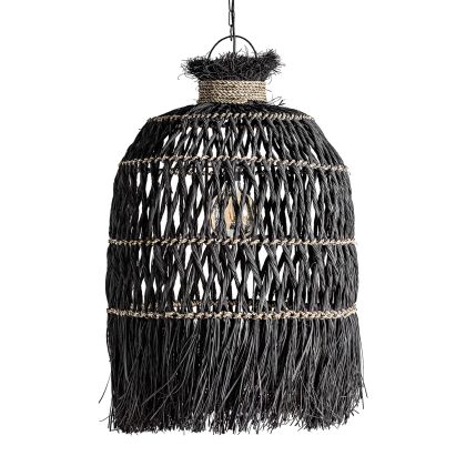Lámpara Colgante Techo Fibra Natural Negro Hierro, 62 Cm