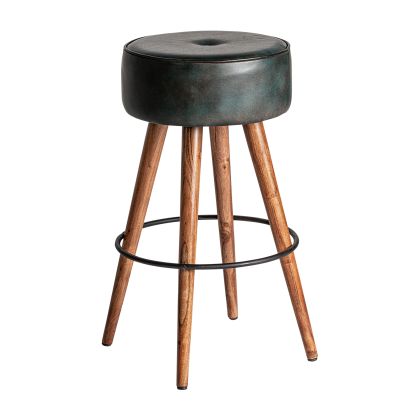 Taburete Piel Negro Acacia Natural Bar, 69 Cm