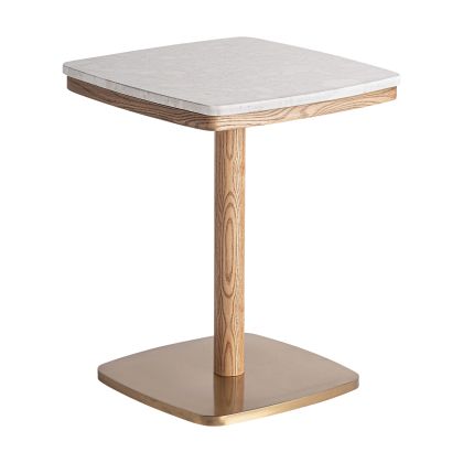 Mesa Bar Alferce Terrazo Blanco Madera Acero Dorado, 50 Cm