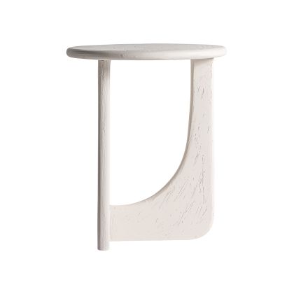 Mesa Auxiliar Madera Mango Blanco Roto Redonda, 55 Cm