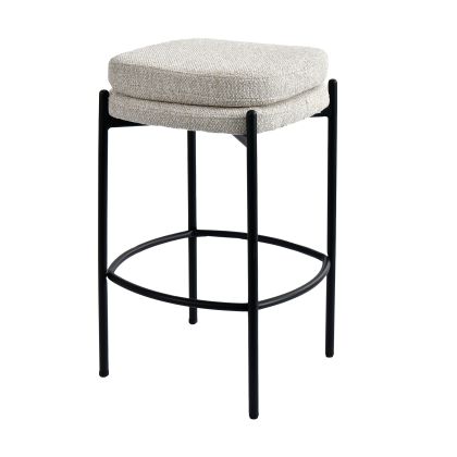 Taburete Segonzac Tejido Poliéster Blanco Roto Hierro, 42 Cm