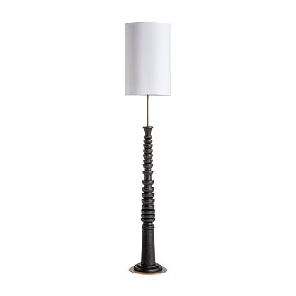 Lámpara De Pie Madera Negra Metal Oro, 159 Cm