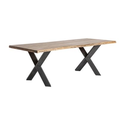 Mesa Comedor Madera Acacia Rectangular Marrón Negro, 220 Cm