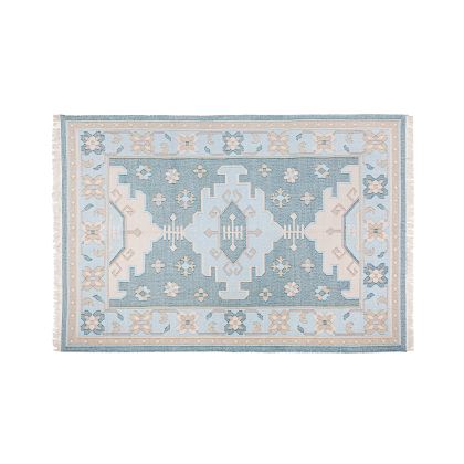 Blue Tones Patterned Rug with Tassels, 340 Cm