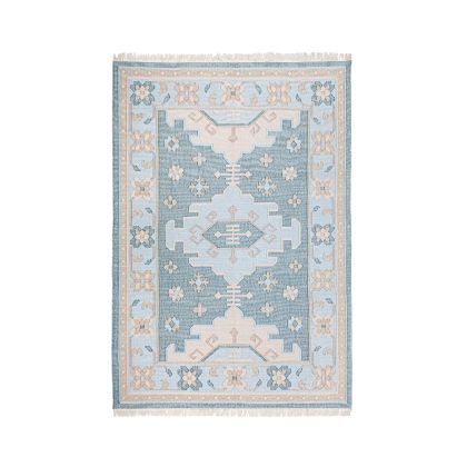 Alfombra Tonos Azul Dibujos Borlas, 340 Cm