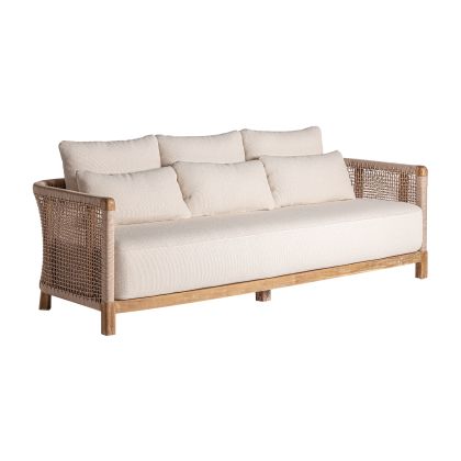 Sofá Madera Marrón Fibra Natural 4 Plazas, 240 Cm
