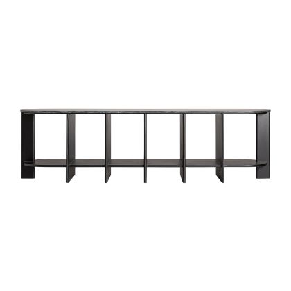Nara Black Wood and Marble Shelving Unit, 240 Cm