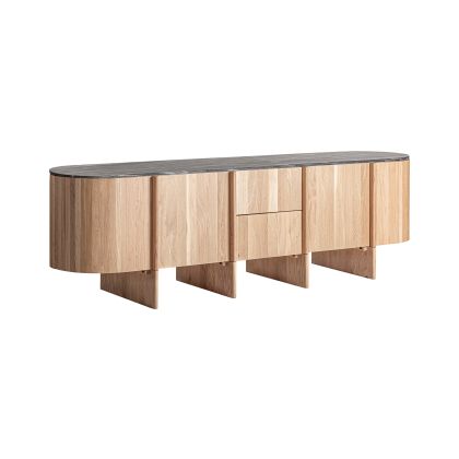 Aparador Marrón Mármol Negro Nara, 4 Puertas, 240 Cm