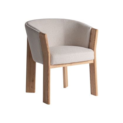 Silla Madera Marrón Tejido Beige Tapizada, 75 Cm
