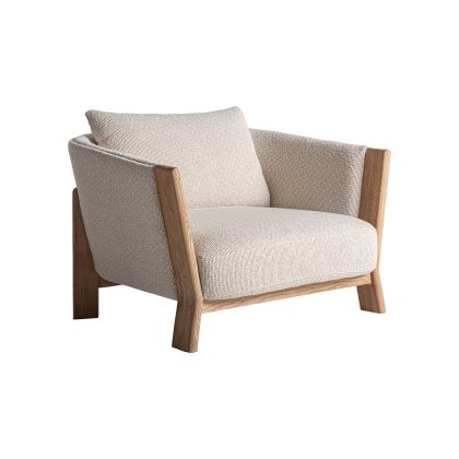 Sillón 100X90X82 Roble Natural Tejido Beige Salón