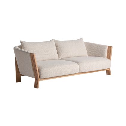Sofá Madera Roble Tejido Beige 4 Plazas, 200 Cm