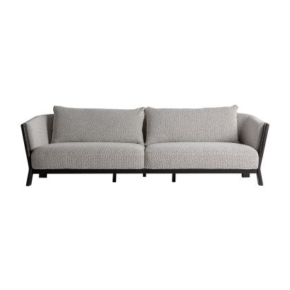 Oak Wood Sofa Grey Fabric 4 Seater, 254 Cm