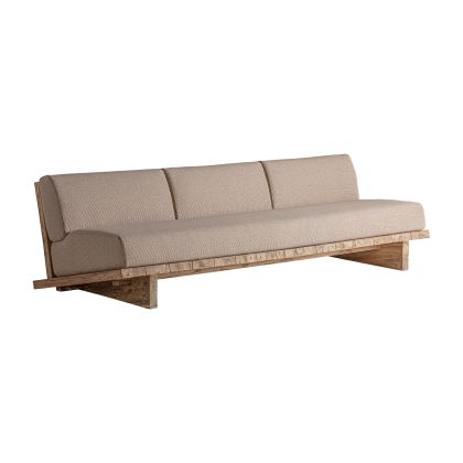 Sofá Madera Teka Recuperada Tejido Beige 4 Plazas, 265 Cm