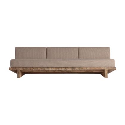 Reclaimed Teak Wood Sofa Beige Fabric 4 Seater, 265 Cm