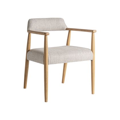 Silla Madera Marrón Tejido Beige Tapizada, 74 Cm