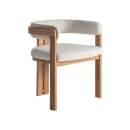 Silla Tapizada Tejido Beige Madera Marrón 55X58X71 Artesano