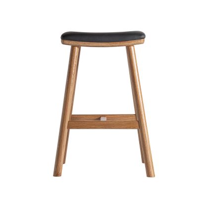 Wood Stool Brown Tones Black Fabric Bar, 68 Cm