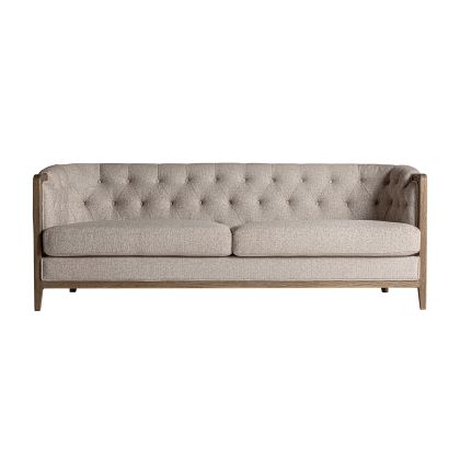 Natural Wood Beige Fabric 3-Seater Sofa, 206 Cm