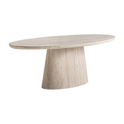 Mesa de comedor contemporánea en travertino marrón claro.