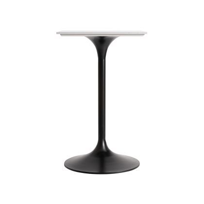 Mesa Bar Cuadrada Porcelánico Blanco Pie Acero Negro, 105 Cm