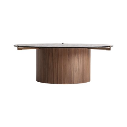 Mesa Centro Madera Recuperada Marrón 100X100X36 Tapa Cristal 