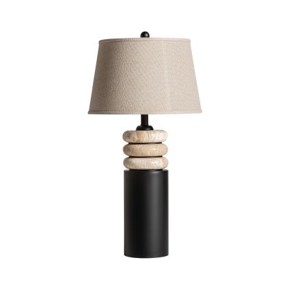 Lámpara de Sobremesa Negro Beige Aros 39x39x76 Mármol Hierro