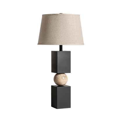 Lámpara De Sobremesa Hierro Negro Mármol Bola, 73 Cm