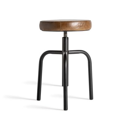 Brown Leather Iron Stool