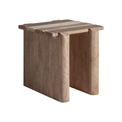 Mesa auxiliar contemporánea en madera de mango marrón claro con sobre de mármol marrón.