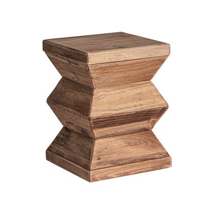 Taburete Madera De Pino Recuperada Geométrica, 42 Cm