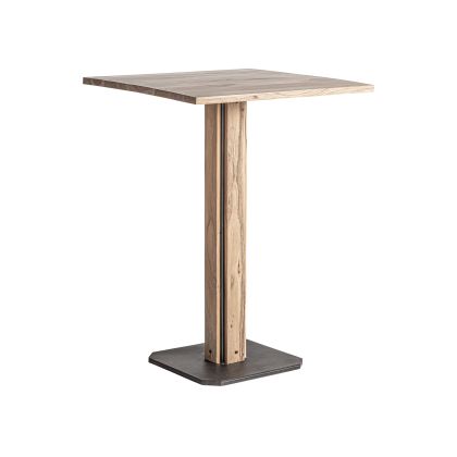 Mesa de bar en madera de mango marrón y hierro negro.