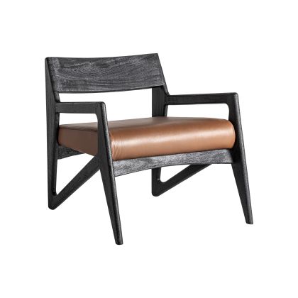 Sillón beslon madera negra cuero marrón Sillón beslon madera negra cuero marrón