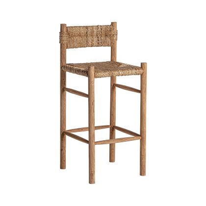 Taburete en madera de teca y fibra natural. Taburete en madera de teca y fibra natural.