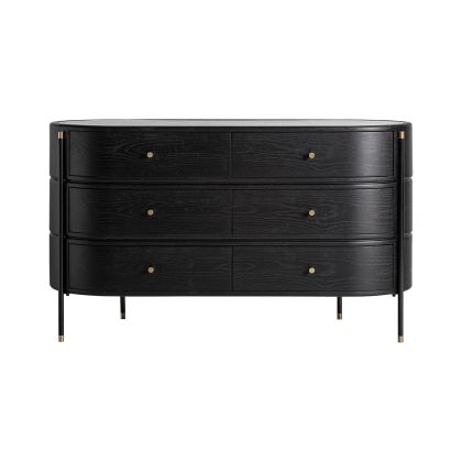 Black Wood and Ceramic Chest of 6 Drawers, 140 Cm