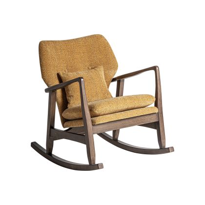 Mecedora KELLY Madera Marrón Tejido Ocre, 85 Cm