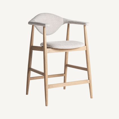 Natural Wood Stool Heather Grey Fabric