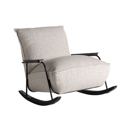 Mecedora Madera Pino Negro Tejido Beige Mullido, 83 Cm