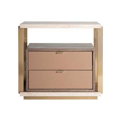 Mesita De Noche Trevertino Beige Madera Marrón 2 Cajones, 65 Cm Mesita De Noche Trevertino Beige Madera Marrón 2 Cajones, 65 Cm