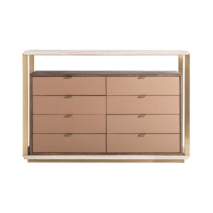 CHEST OF DRAWERS Trevetino Beige Gold Steel 8 Drawers, 134 Cm