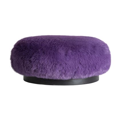 Purple Fabric Black Wood Footrest, 90 Cm